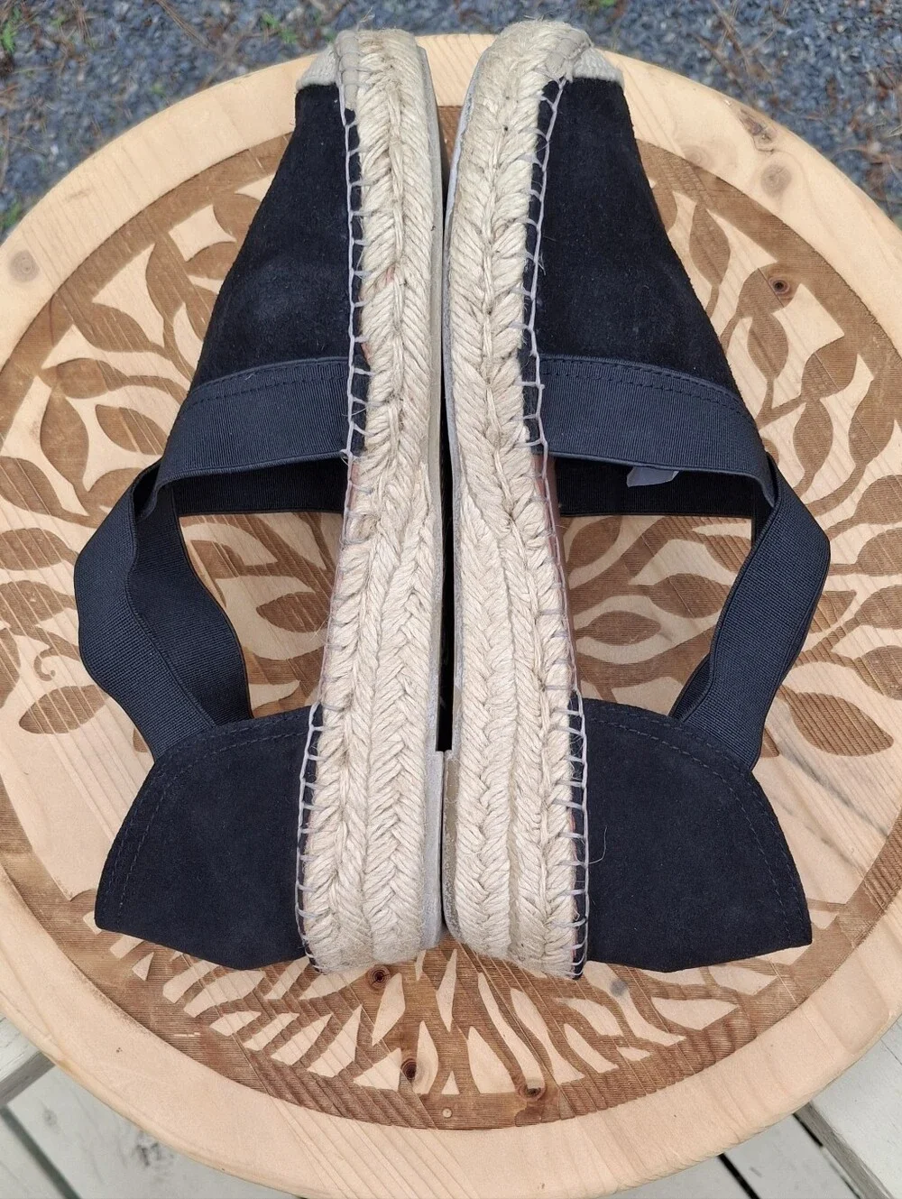 Fabiolas Black Suede Closed Toe Cross Strap Espadrilles Spain Size 7.5/38